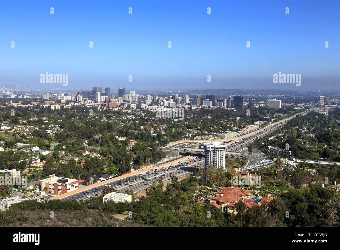 an overview of west Los Angeles and 405 freeway across Stock Photo