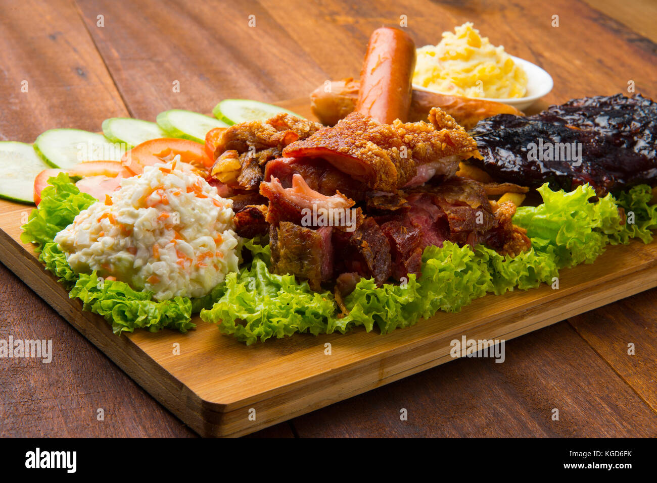 Knuckle Ribs roasted pork knuckle ribs ,sausage and mash potatoes Stock Photo - Alamy