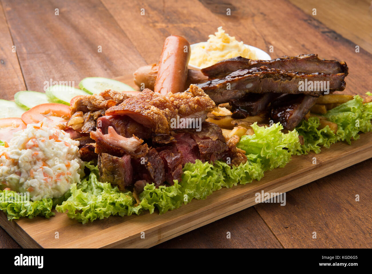 Knuckle Ribs roasted pork knuckle ribs ,sausage and mash potatoes Stock Photo - Alamy