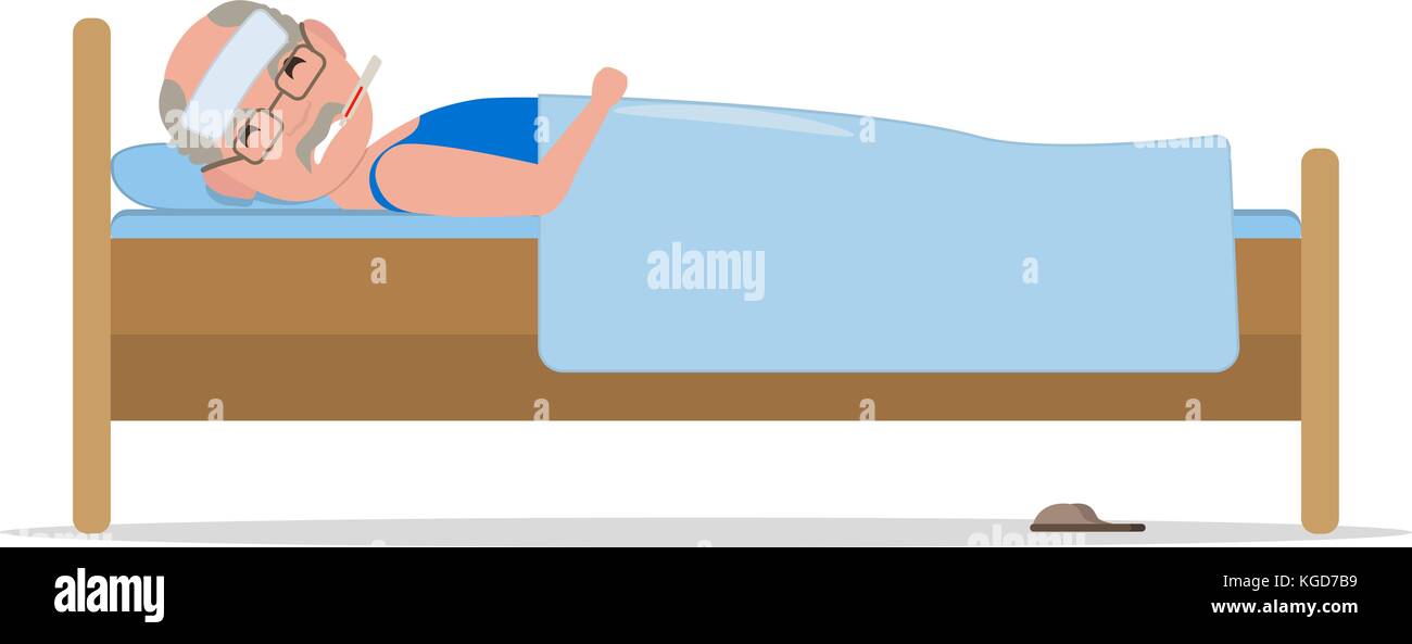 Old Bed Sad Stock Vector Images Alamy Vector Cartoon Ill Old Man In Bed With Influenza KGD7B9