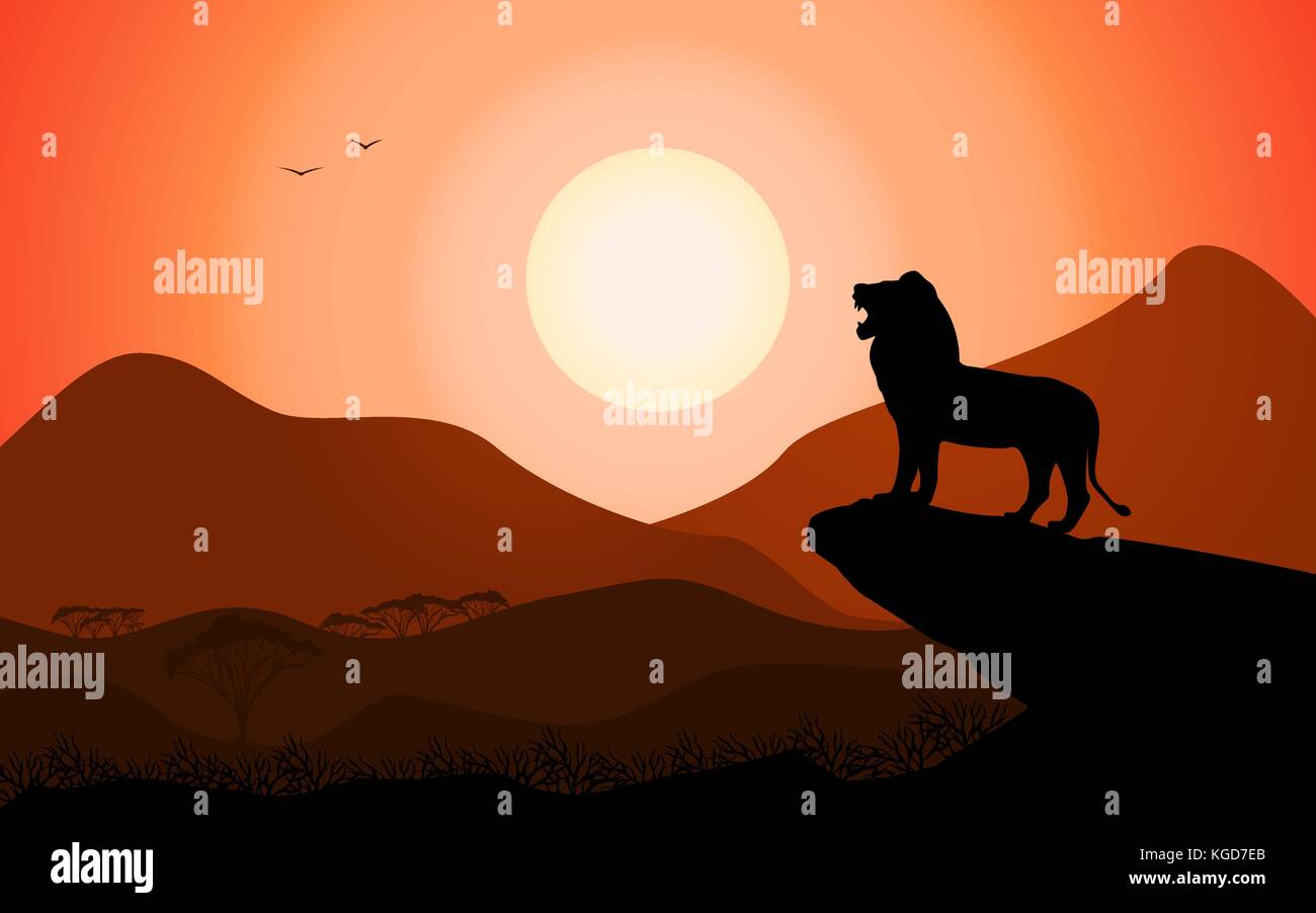 Vector silhouette king lion african nature Stock Vector