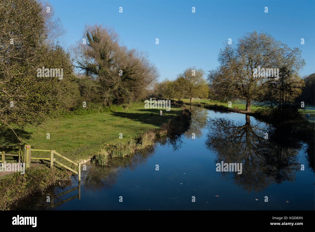 River Itchen Winchester on a glorious sunny autumn day. The River