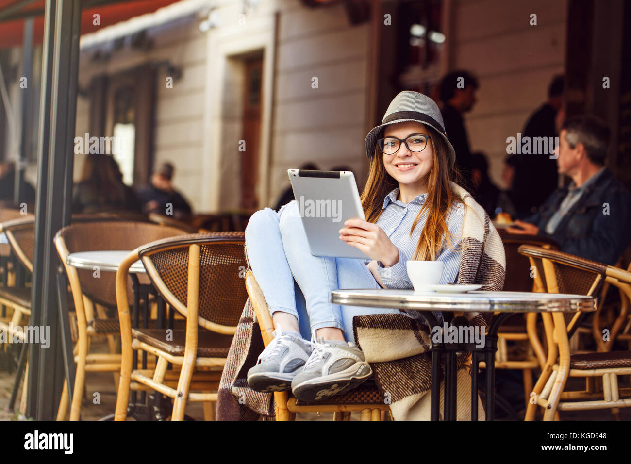 Girl Use Tablet PC Stock Photo Alamy