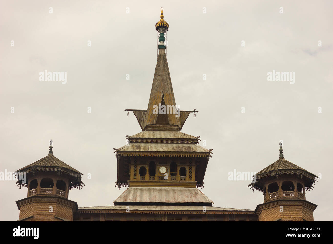 Jamia Masjid is a mosque in Srinagar, Jammu & Kashmir, India. The Jamia Masjid of Srinagar is situated at Nowhatta in the middle of the Old City. Stock Photo