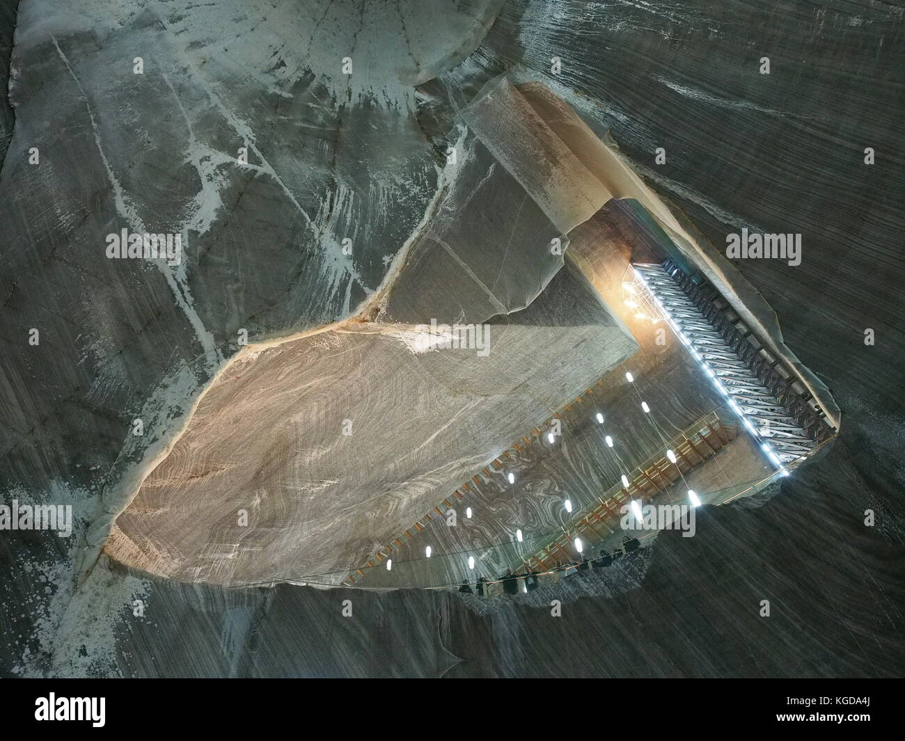 Opening to another huge chamber in Salina Turda, Romania Stock Photo