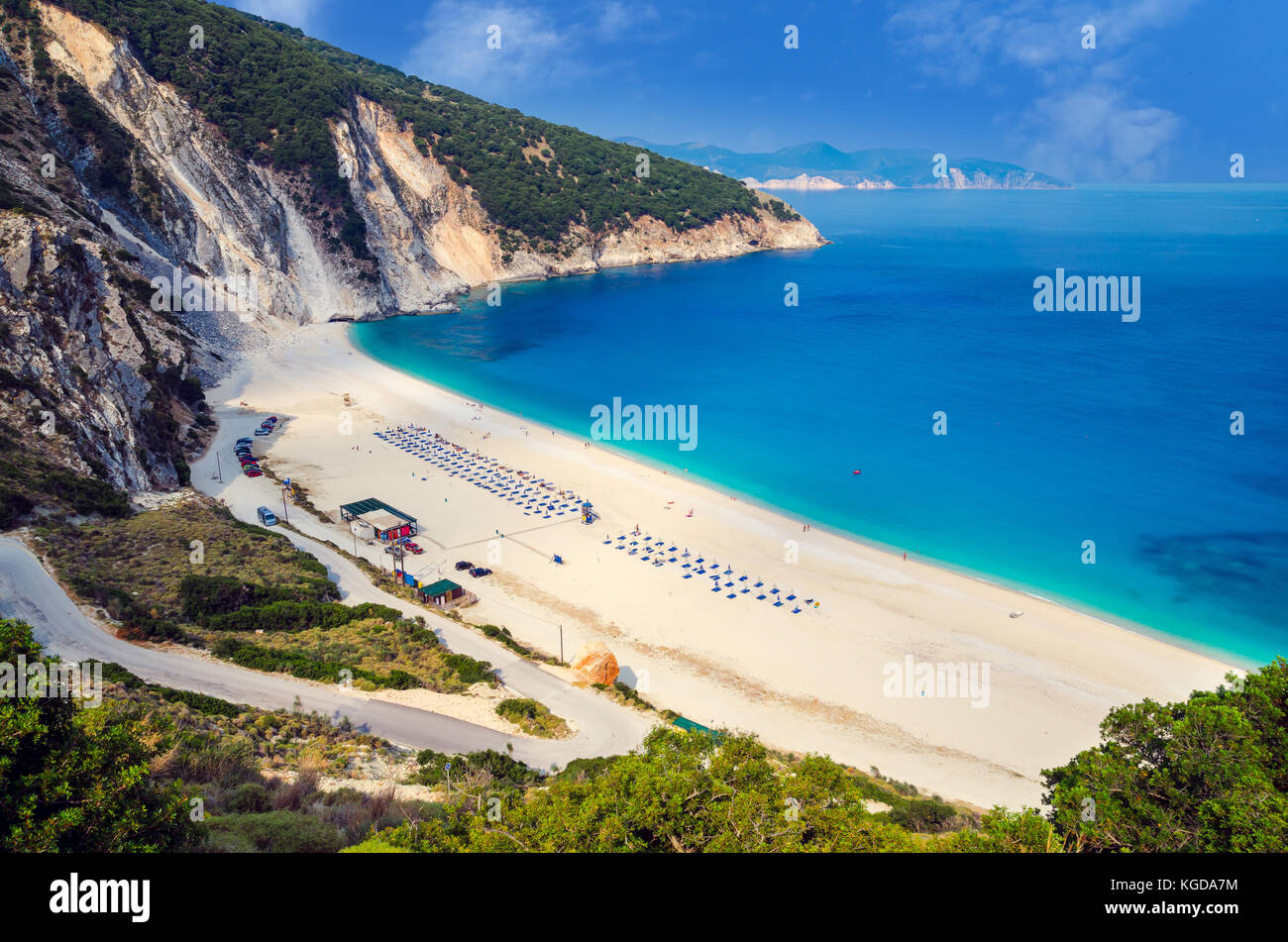 Myrtos beach, Kefalonia island, Greece. Beautiful view of Myrtos bay and beach on Kefalonia island Stock Photo
