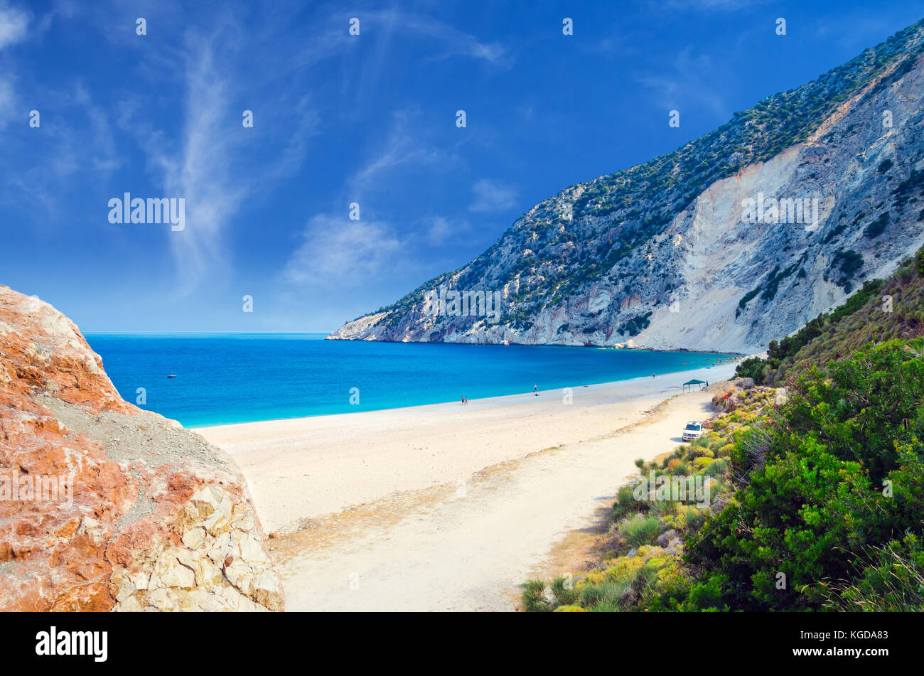 Myrtos beach, Kefalonia island, Greece. Beautiful view of Myrtos bay and beach on Kefalonia island Stock Photo
