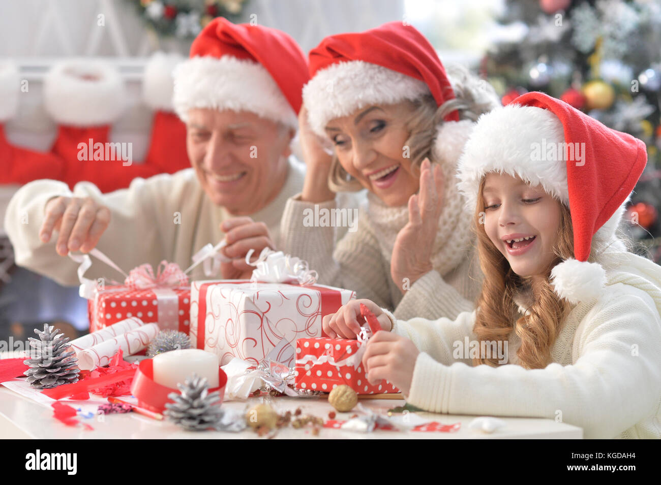 Family preparing for Christmas Stock Photo Alamy