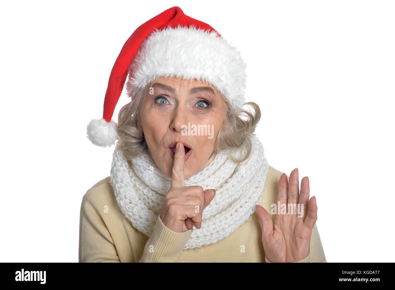 Senior woman in Santa hat Stock Photo - Alamy