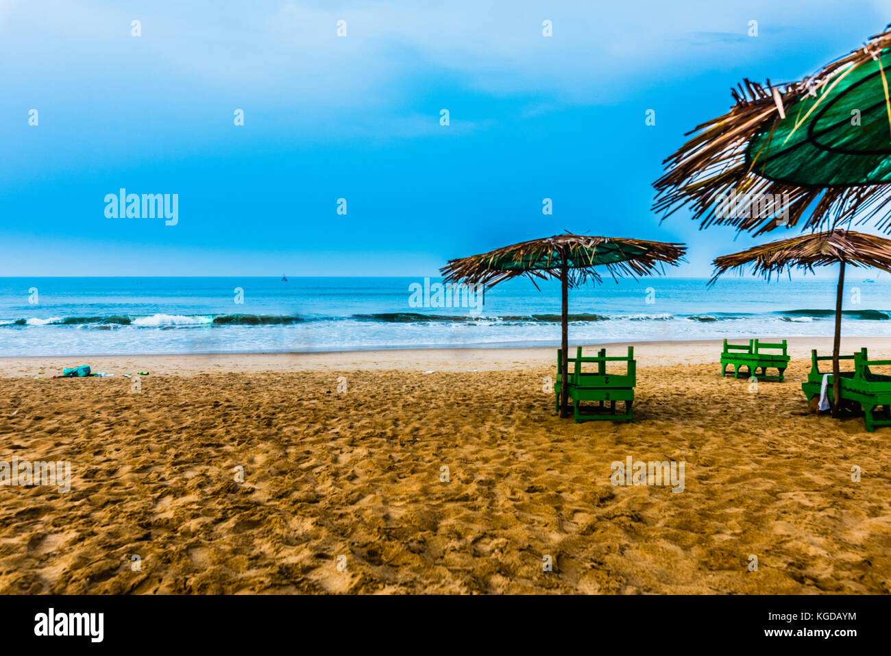 Beach natural shade umbrella at Calangute Beach Stock Photo