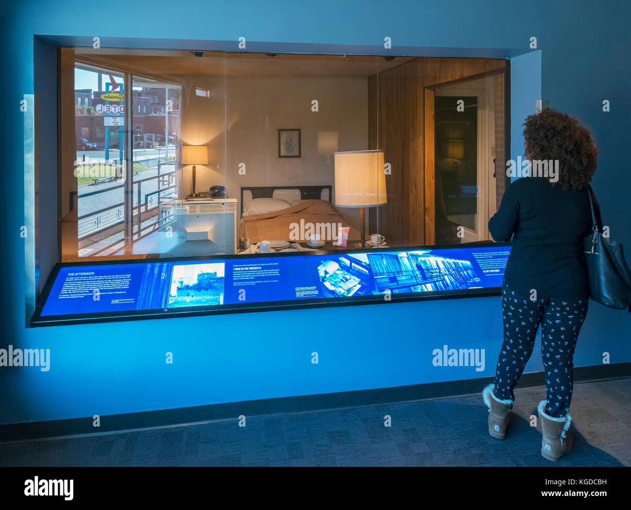 National Civil Rights Museum, Memphis. Room at Lorraine Motel in which Martin Luther King Jr was staying when shot In 1968, Memphis, Tennessee, USA Stock Photo