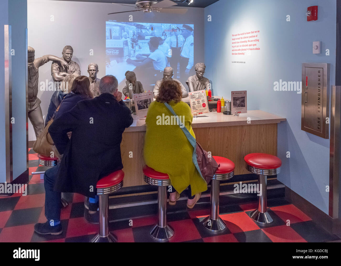 The Woolworth lunch counter from the Greensboro sit-ins,  National Civil Rights Museum, Memphis,Tennessee, USA Stock Photo