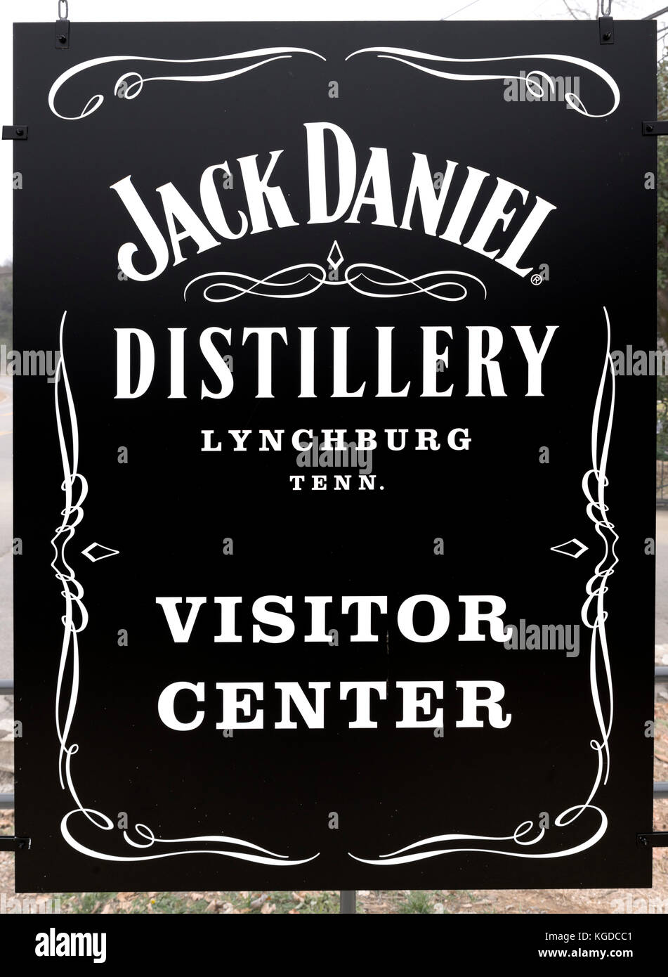 Sign for the Visitor Center at the Jack Daniels Distillery in Lynchburg, Tennessee, USA Stock Photo