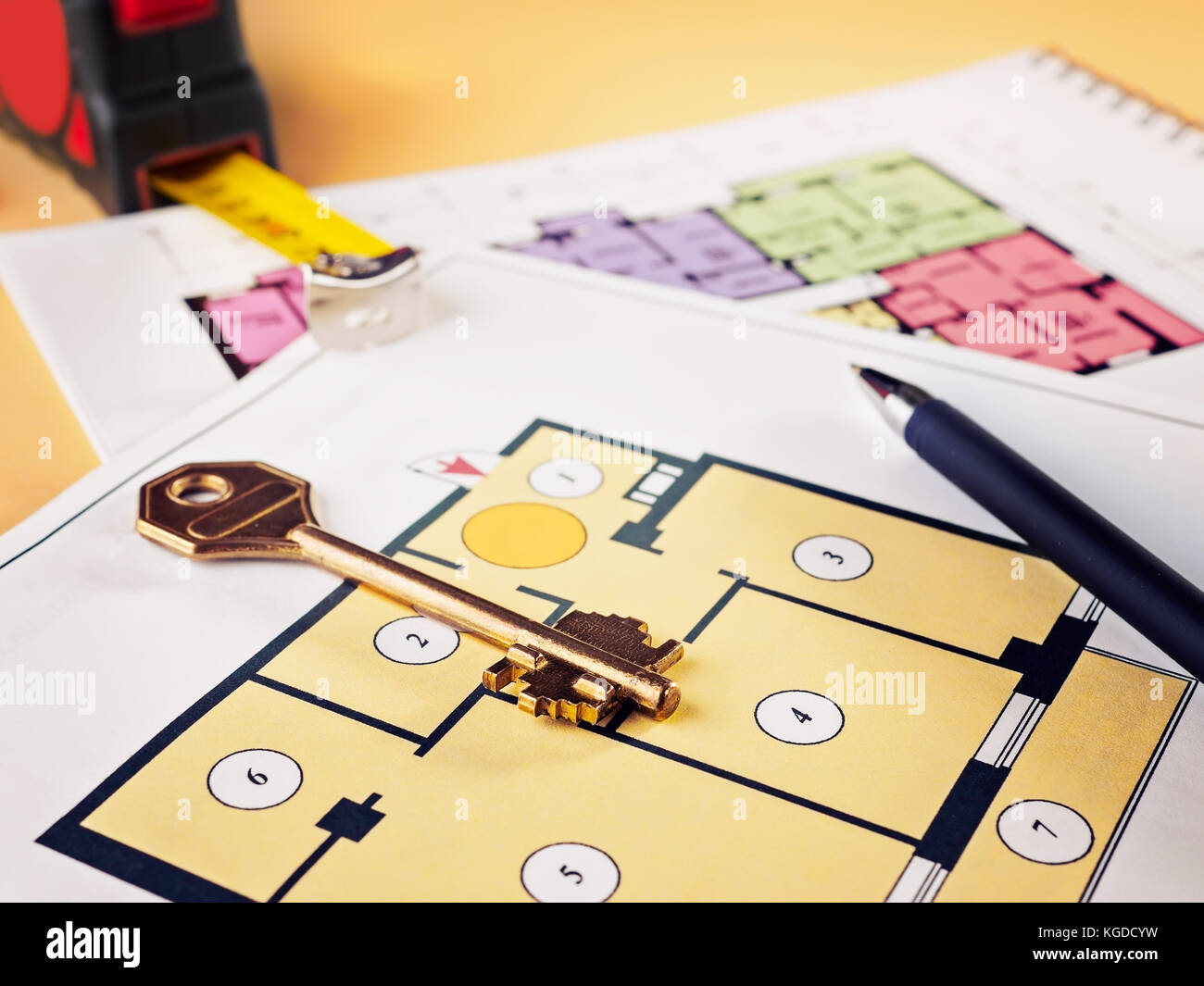 Linking new key on project plan of apartment house Concept new ...