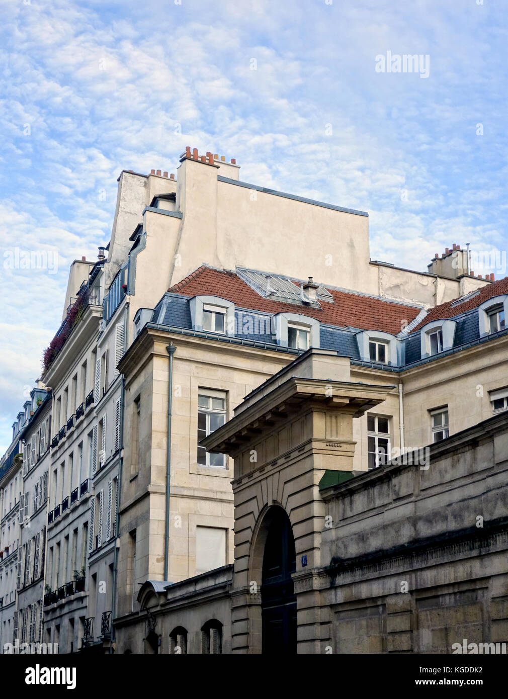 Classic French architecture apartments in Paris, 2017. Stock Photo