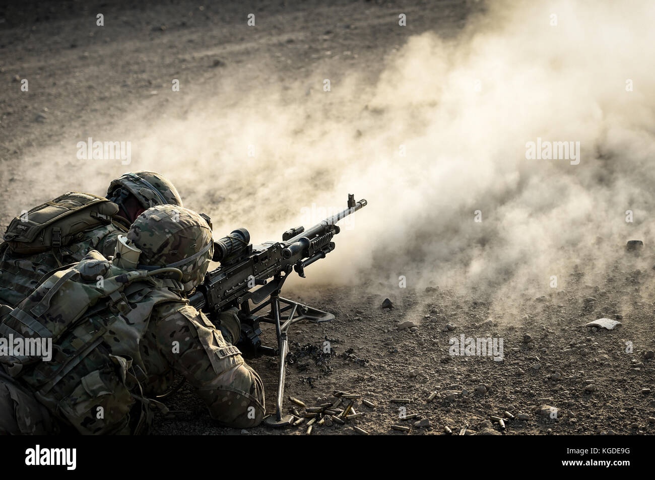 Firing M240B Machine Gun Stock Photo
