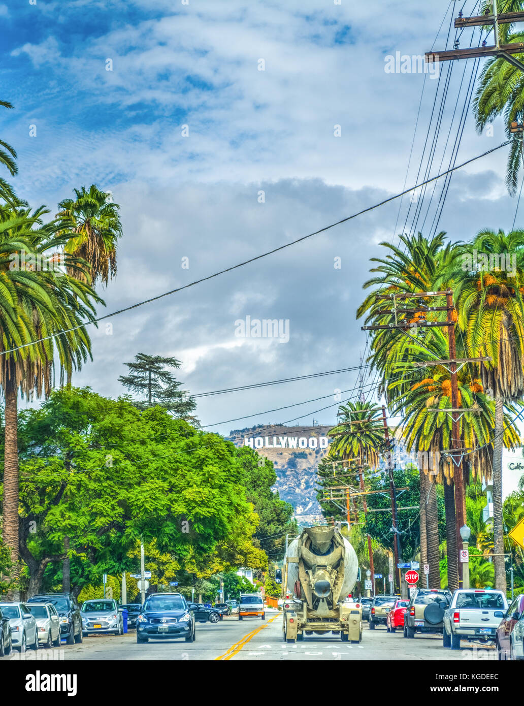 LOS ANGELES, CALIFORNIA - OCTOBER 28, 2016: Hollywood sign seen from Beachwood drive Stock Photo