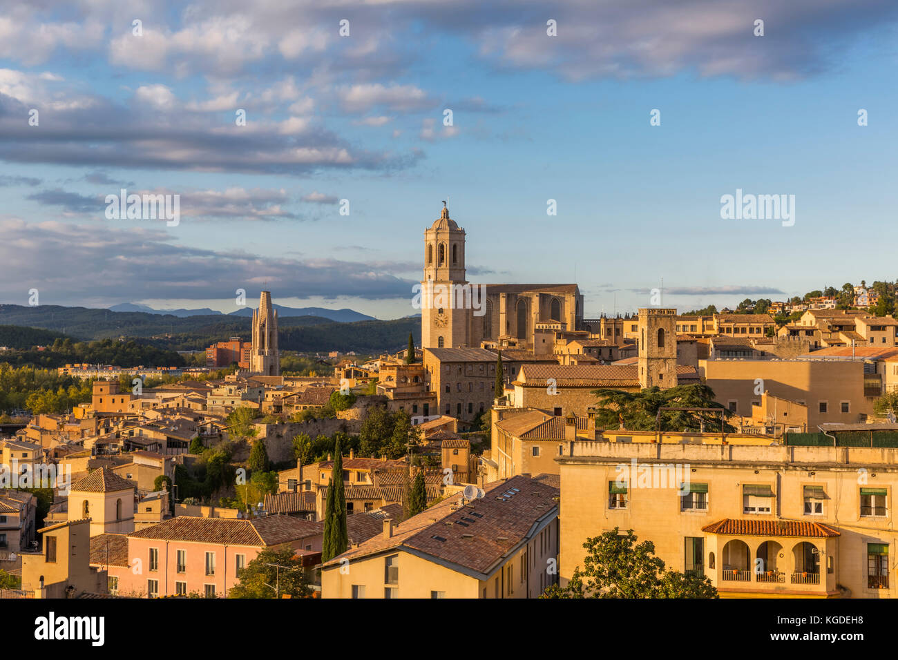 Beautiful evening view of the historical part of Girona Stock Photo