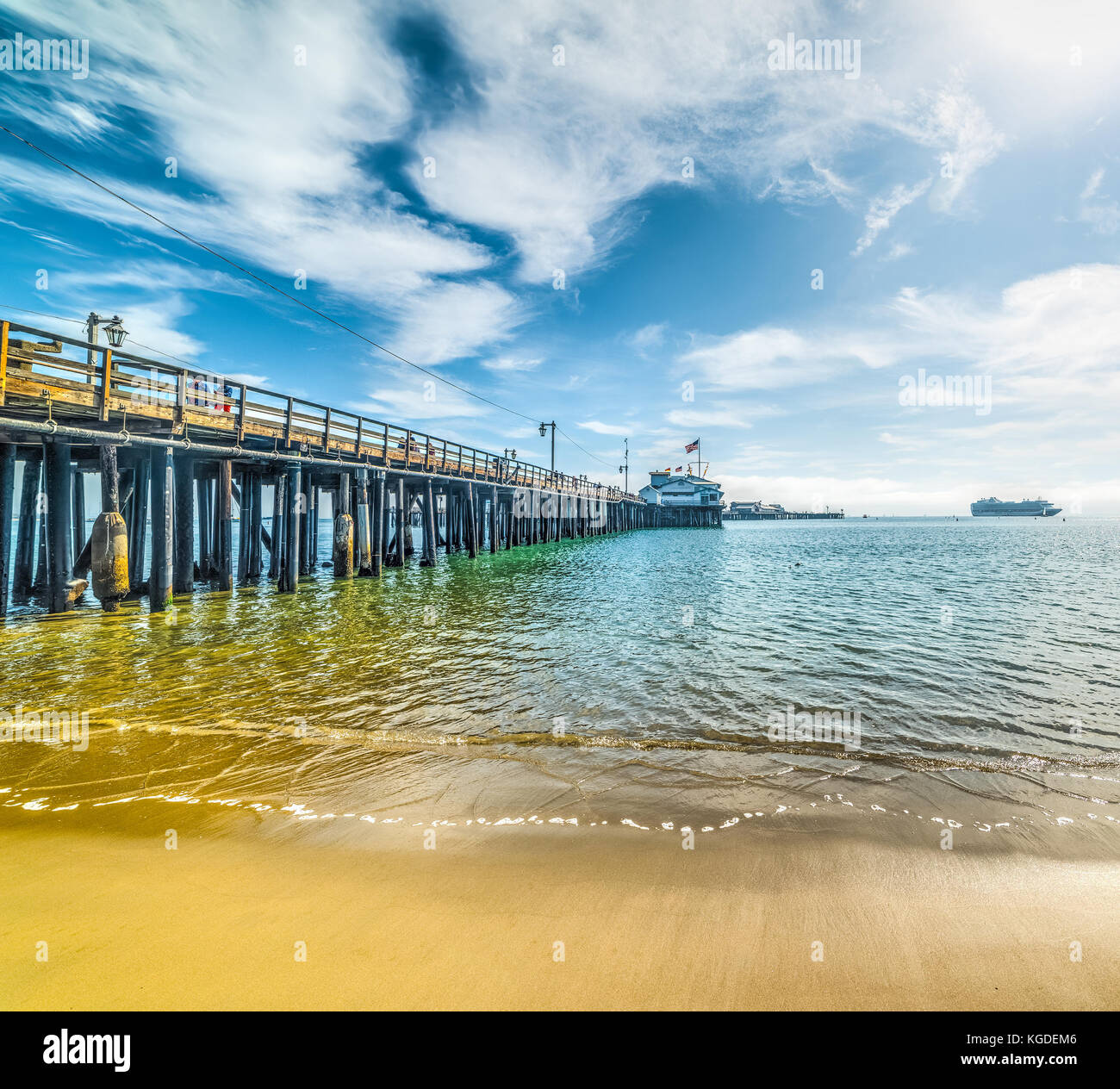Wooden pier in Santa Barbara shoreline, California Stock Photo