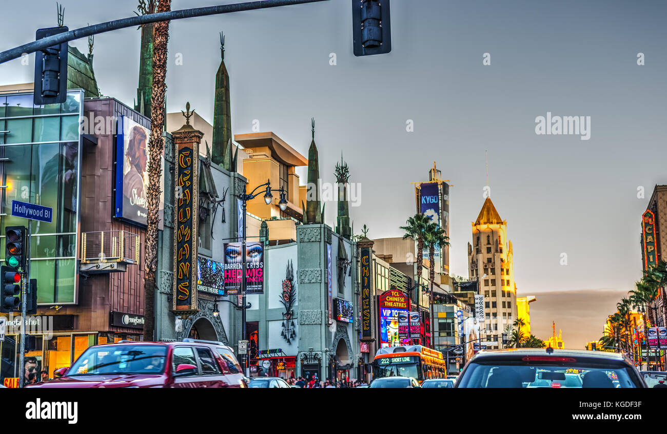 Los Angeles, CA, USA - October 29, 2016: World famous Hollywood blvd at sunset Stock Photo