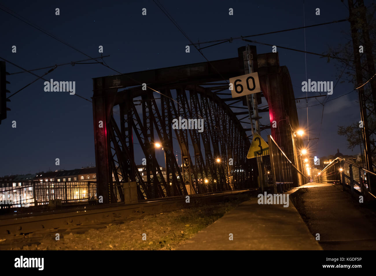 Old Rusty Iron Bridge Night View A Bridge Over The River Vltava Stock Photo Alamy