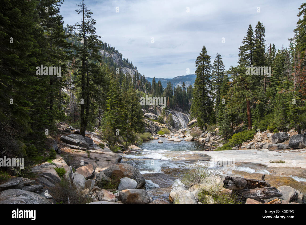 The Merced River flows through Yosemite National Park. Stock Photo