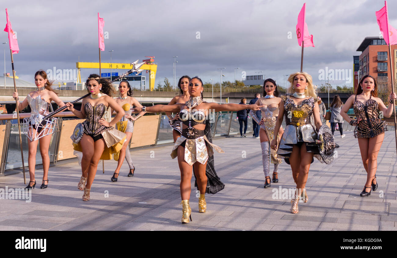 Belfast, Northern Ireland. 04/11/2017 - The Ladyboys of Bangkok arrive in Belfast for 14 nights of entertainment and cabaret. Stock Photo