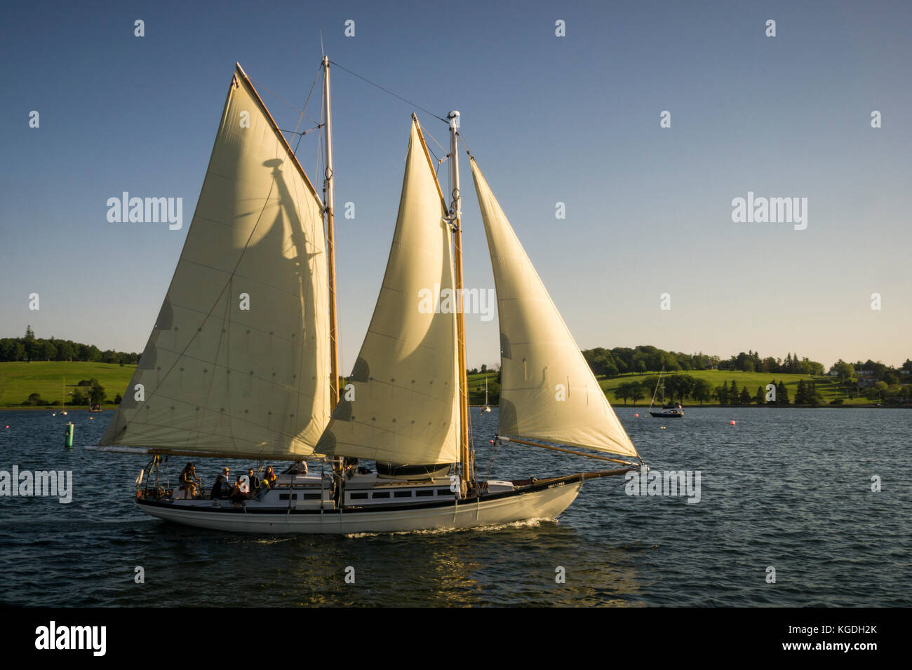A schooner sailing in the harbour at Lunenburg, Nova Scotia, Canada