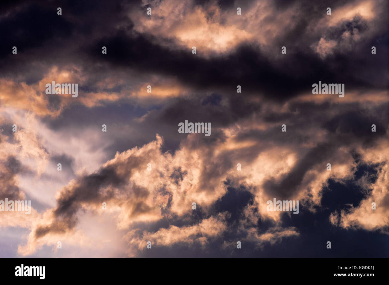 Dramatic sunset sky with colorful clouds after thunderstorm Stock Photo ...