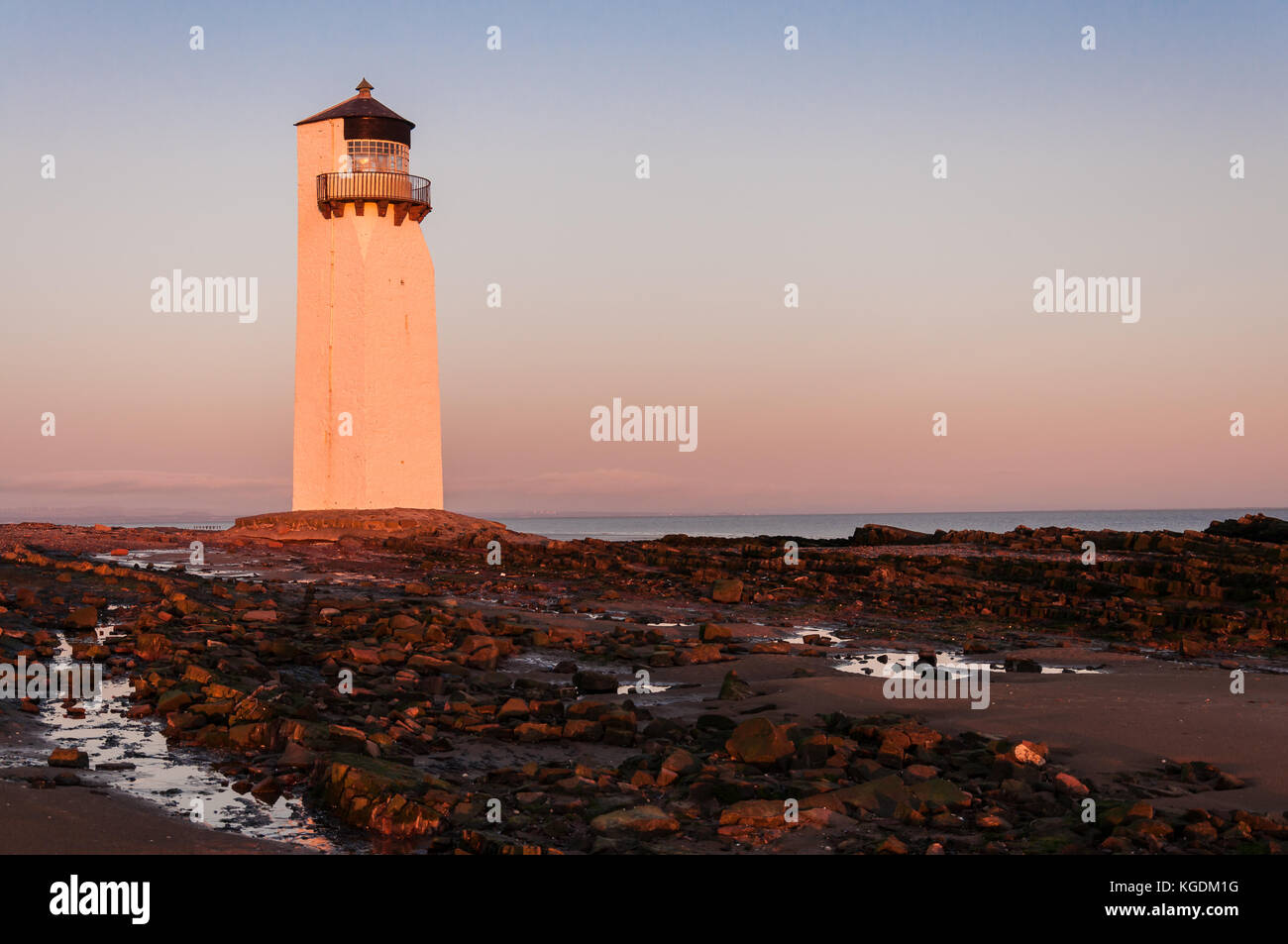 Southerness dissused Lighthouse on the Solway Firth Coastline near Dumfries Stock Photo
