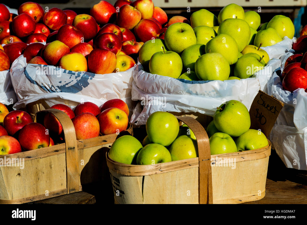 New apples for sale at market stand. St. Jacobs Market Ontario Canada