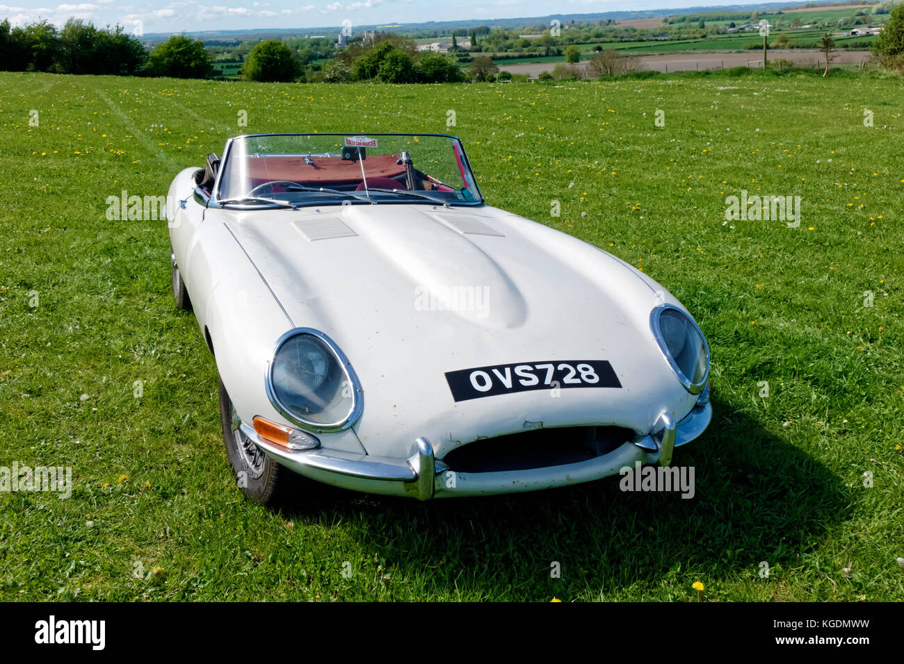 A classic Jaguar E Type motor car Westbury at the 2017 Transport and Vintage Gathering, Bratton, Wiltshire, United Kingdom. Stock Photo