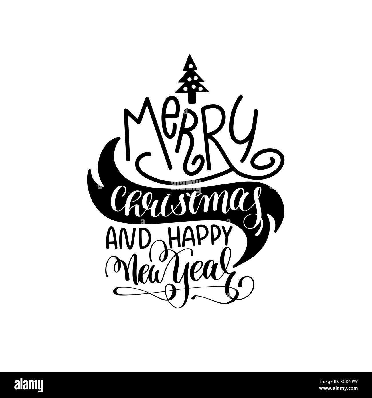 merry christmas and happy new year hand lettering celebration po Stock Vector