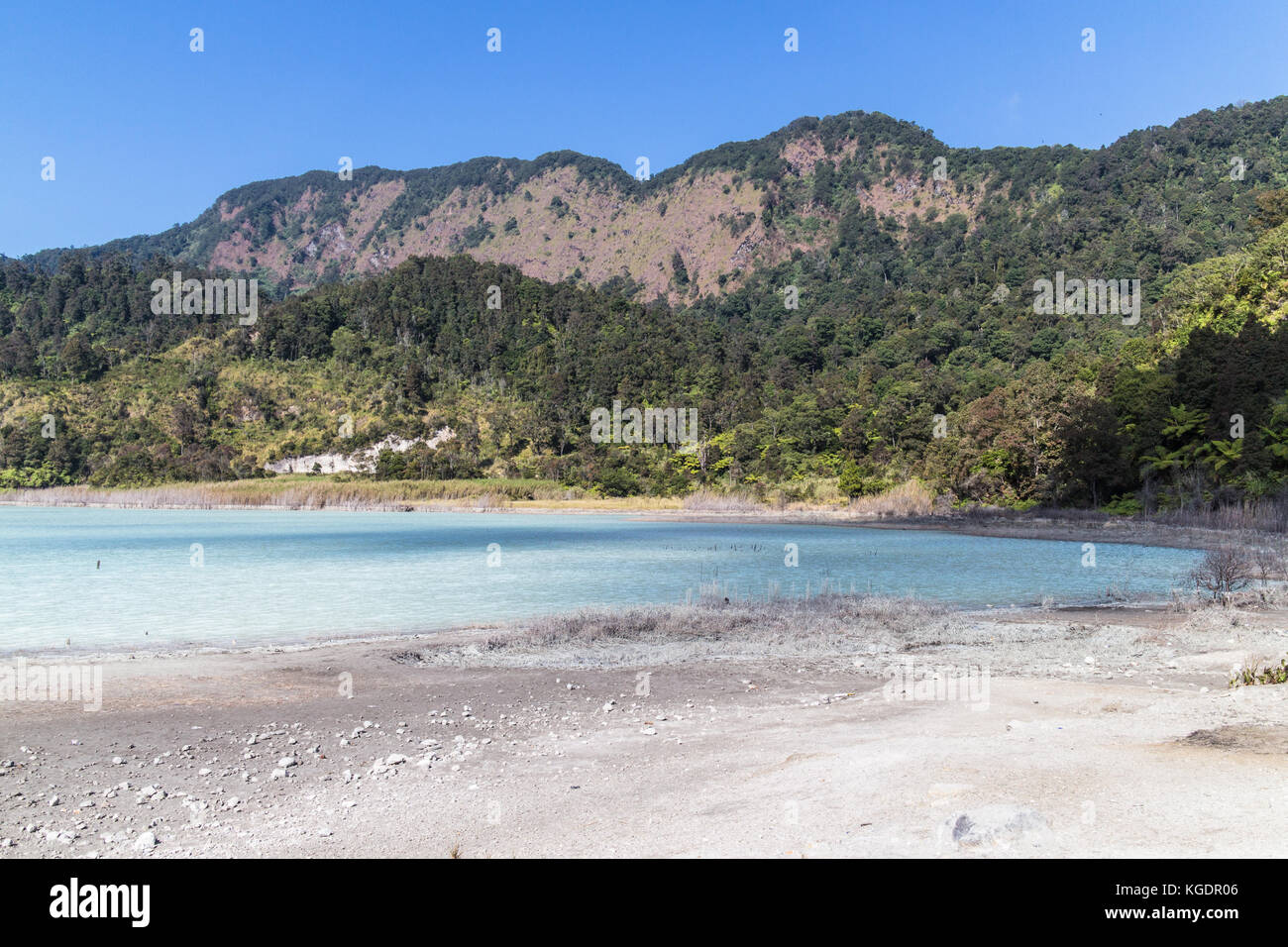 The sulfur lake, or talaga bodas, on Galunggung volcano in Garut near Bandung in Java island of Indonesia Stock Photo