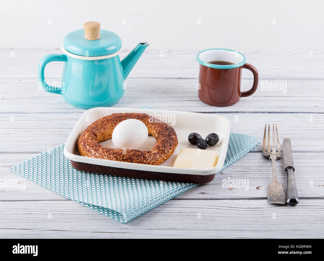 traditional turkish breakfast with tea and simit Stock Photo - Alamy