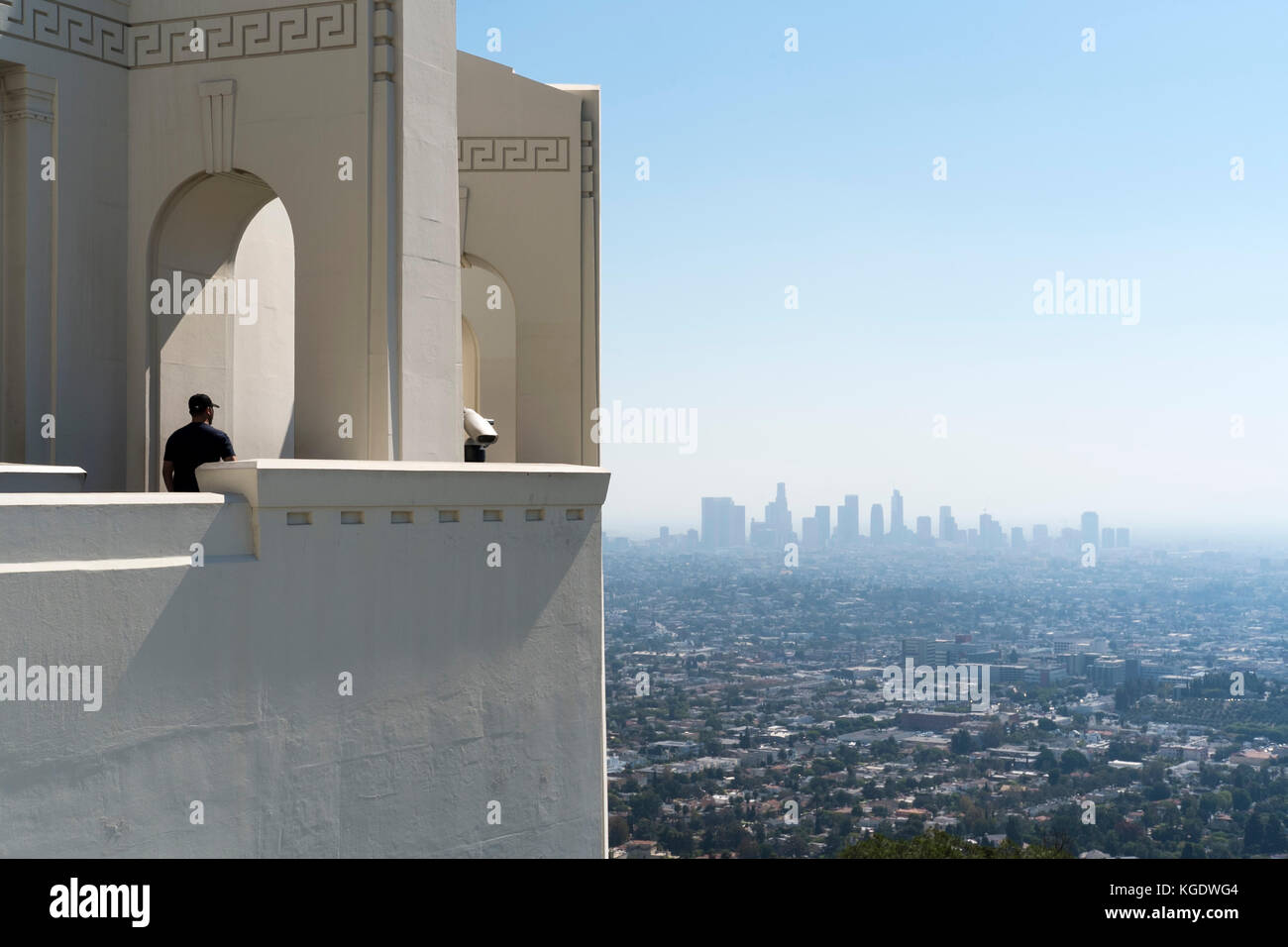 Man n baseball cap at the Griffith Observatory, Hollywood, Los Angeles, California Stock Photo