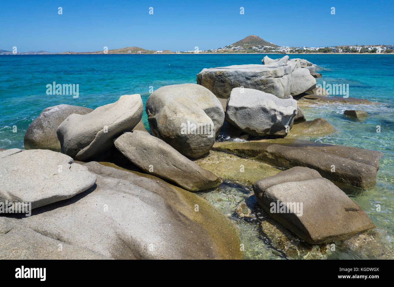 Rocks at the beach of Agia Anna, west side of Naxos island, Cyclades, Aegean, Greece Stock Photo