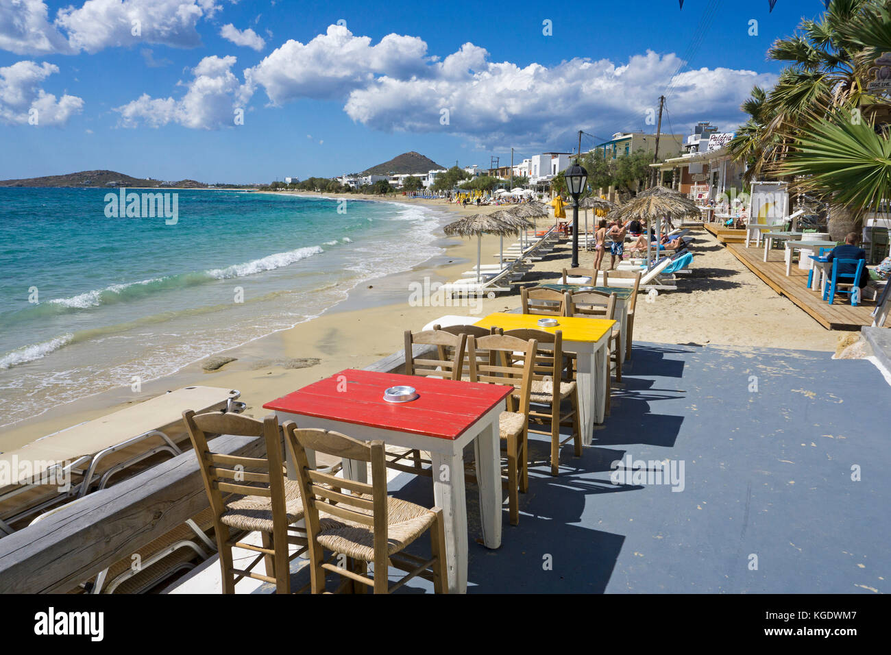 Gastronomy at the beach of Agia Anna, westside of Naxos island, Cyclades, Aegean, Greece Stock Photo