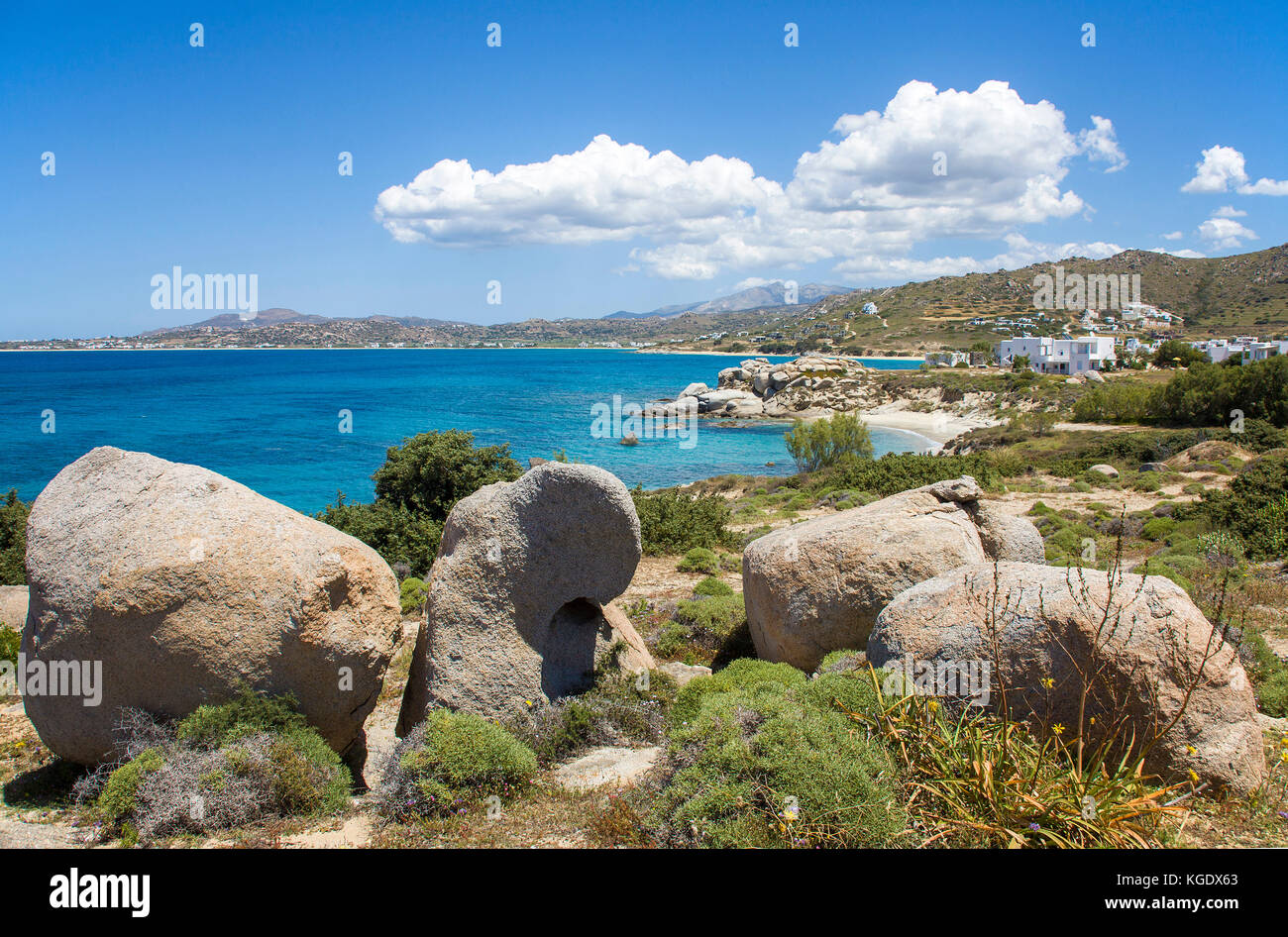 Coast landsape at Mikri Vigla, westside of Naxos island, Cyclades, Aegean, Greece Stock Photo