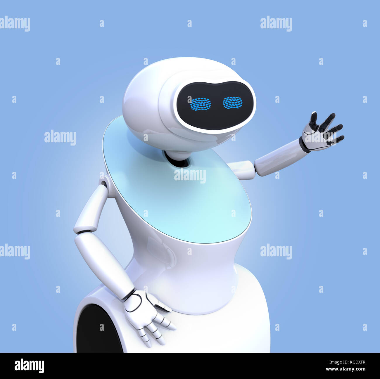 Humanoid robot isolated on blue background. 3D rendering image. Stock Photo