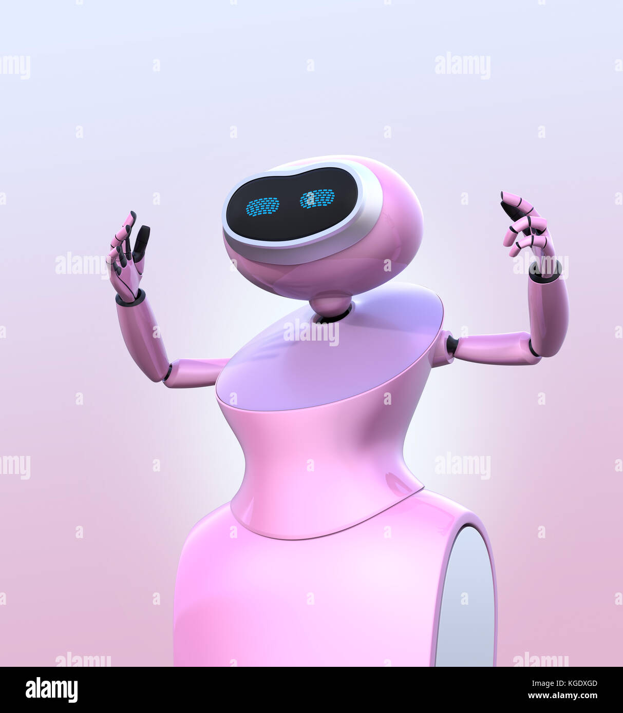 Pink humanoid robot isolated on pink background. 3D rendering image. Stock Photo