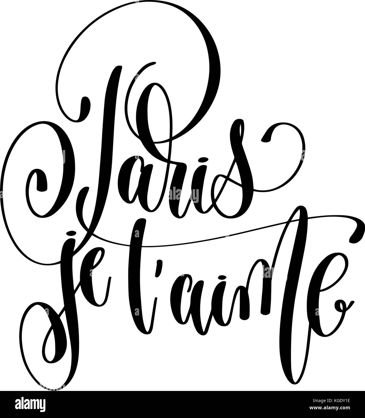 Paris je t'aime Paris I love you in french hand lettering Stock