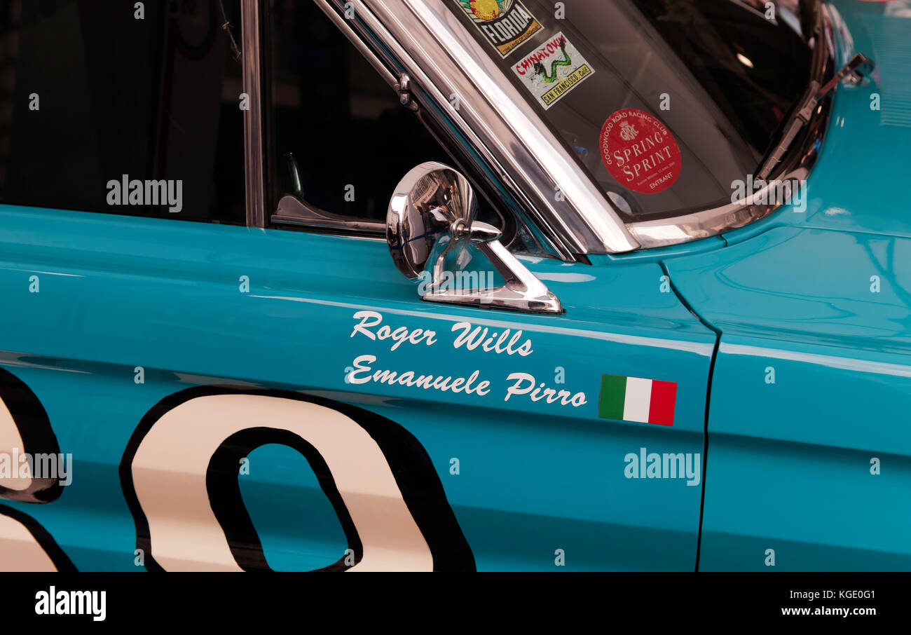 Close-up view of  a  1964 Mercury Comet Cyclone race car, driven by Emanuele Pirro and Roger Wills,  on display at the Regents Street Motor Show 2017. Stock Photo