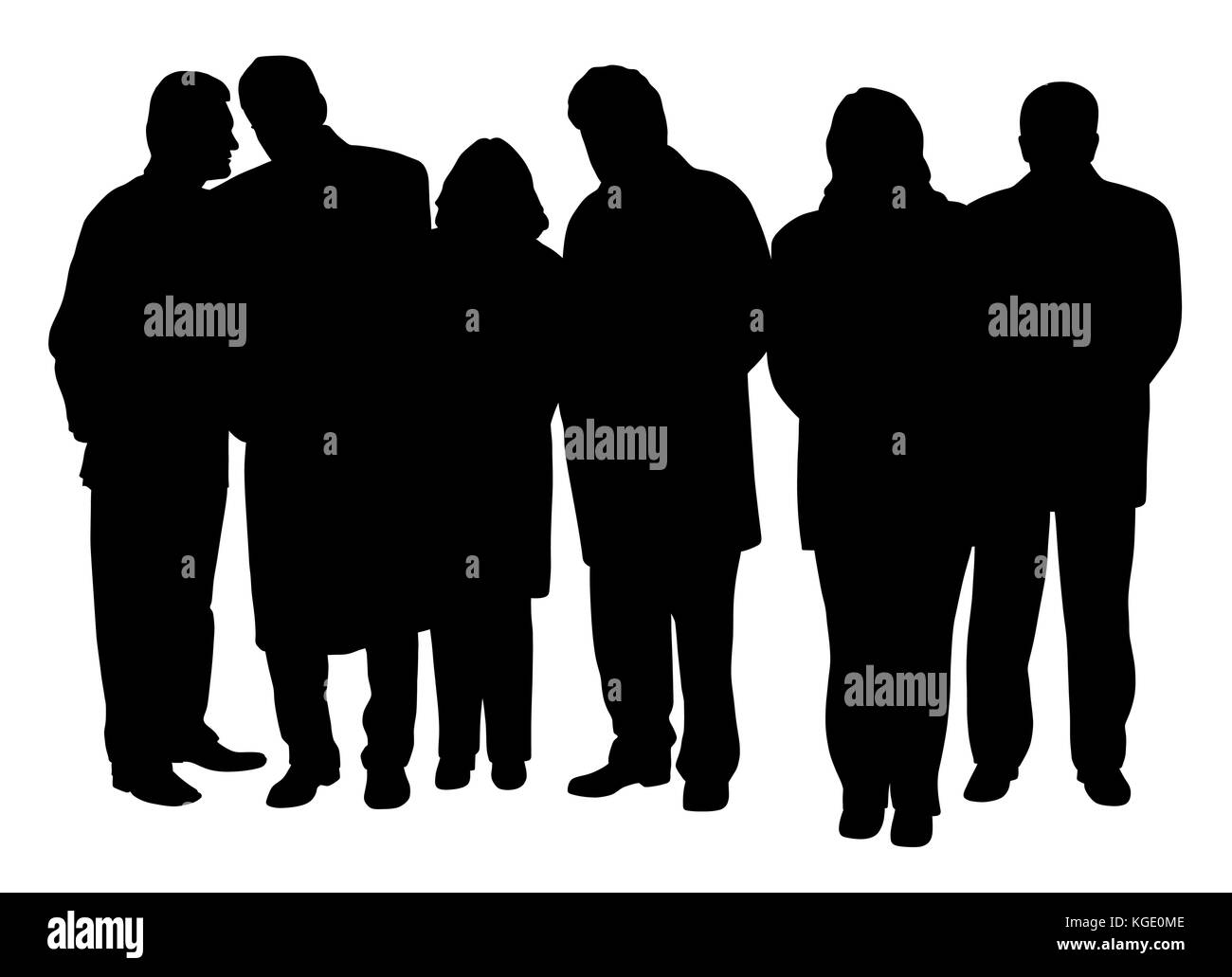 Business people group. Four businessmen and two businesswomen. Stock Vector
