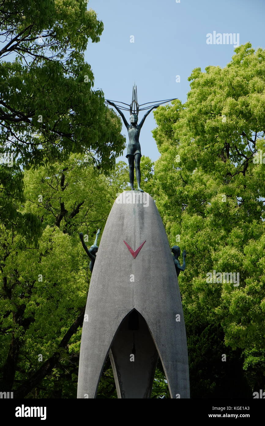 The Children's Piece Monument in Hiroshima, Japan, is dedicated to the children who died as a result of the atomic bomb. Stock Photo