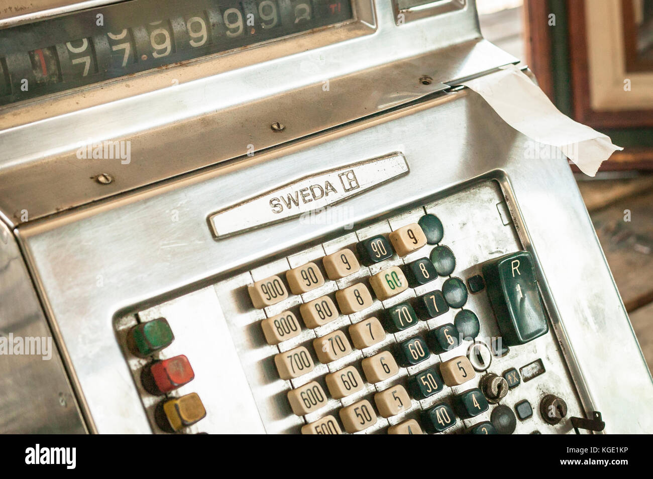 An old cash register machine Stock Photo