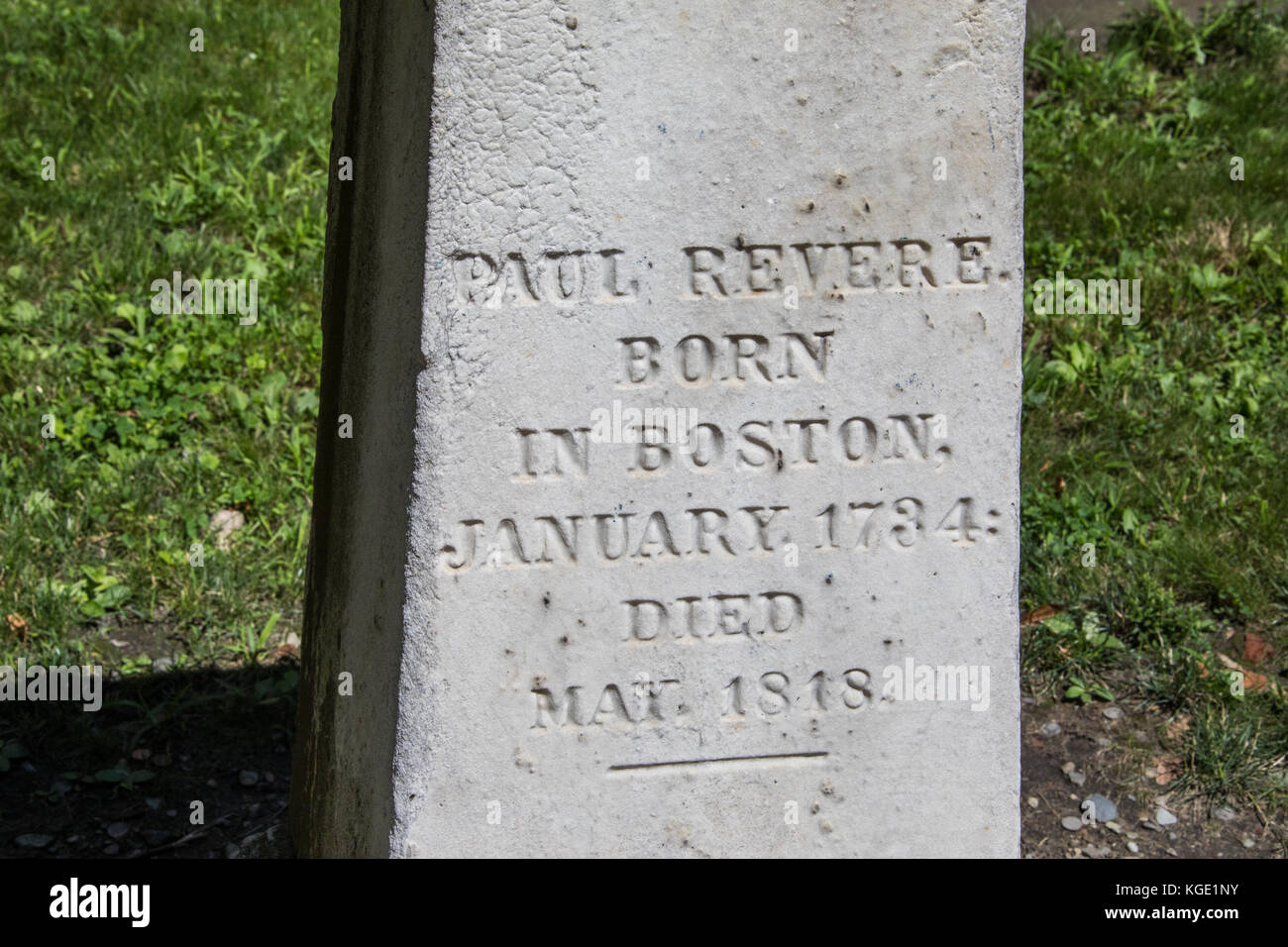 Grave marker of Paul Revere, Granary Burying Ground, Boston, MA, USA Stock Photo