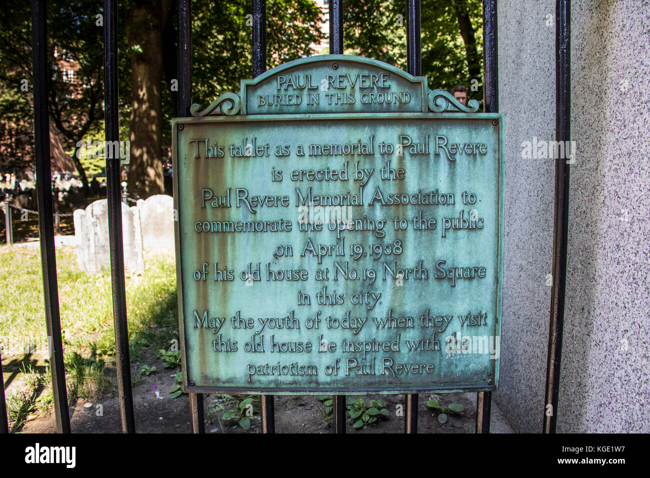 Paul Revere burial plaque, Granary Burying Ground, Boston, MA, USA Stock Photo