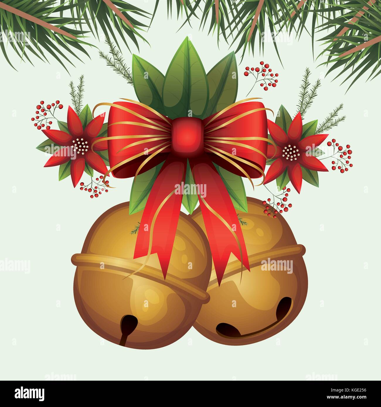 Cute Merry Chrismas greeting card with golden bells and bow. Square vector  illustration of two outline jingle bells. Composition of Christmas symbol  and vintage text 11776881 Vector Art at Vecteezy