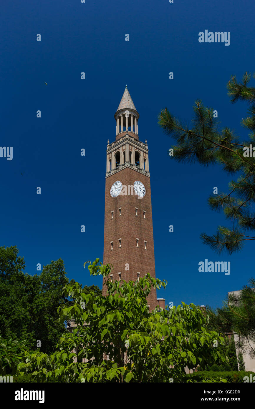 Bell Tower at the University of North Carolina at Chapel Hill in Chapel Hill, North Carolina.  Built in 1931. Stock Photo